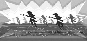Soldats de la Première Guerre mondiale avec baïonnettes - sortant des tranchées - Neale Osborne